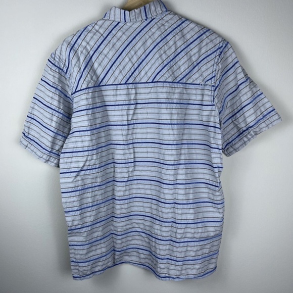 Mountain Hardwear Mens Large Grey‎ w/Blue Stripes with/Snaps Hiking Shirt - Picture 3 of 5
